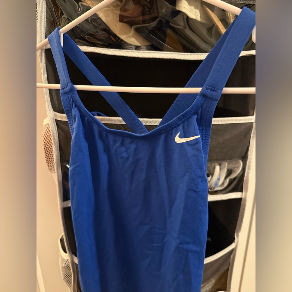 Nike Blue Athletic One-Piece Swimsuit with White Swoosh - Picture 5 of 5